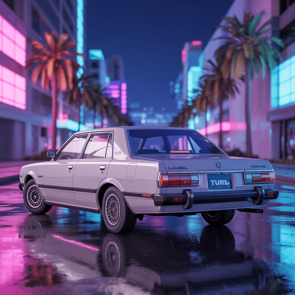 AI generated: Generate a highly detailed, photorealistic 4K digital wallpaper featuring a 1982 Nissan Laurel C31 2...