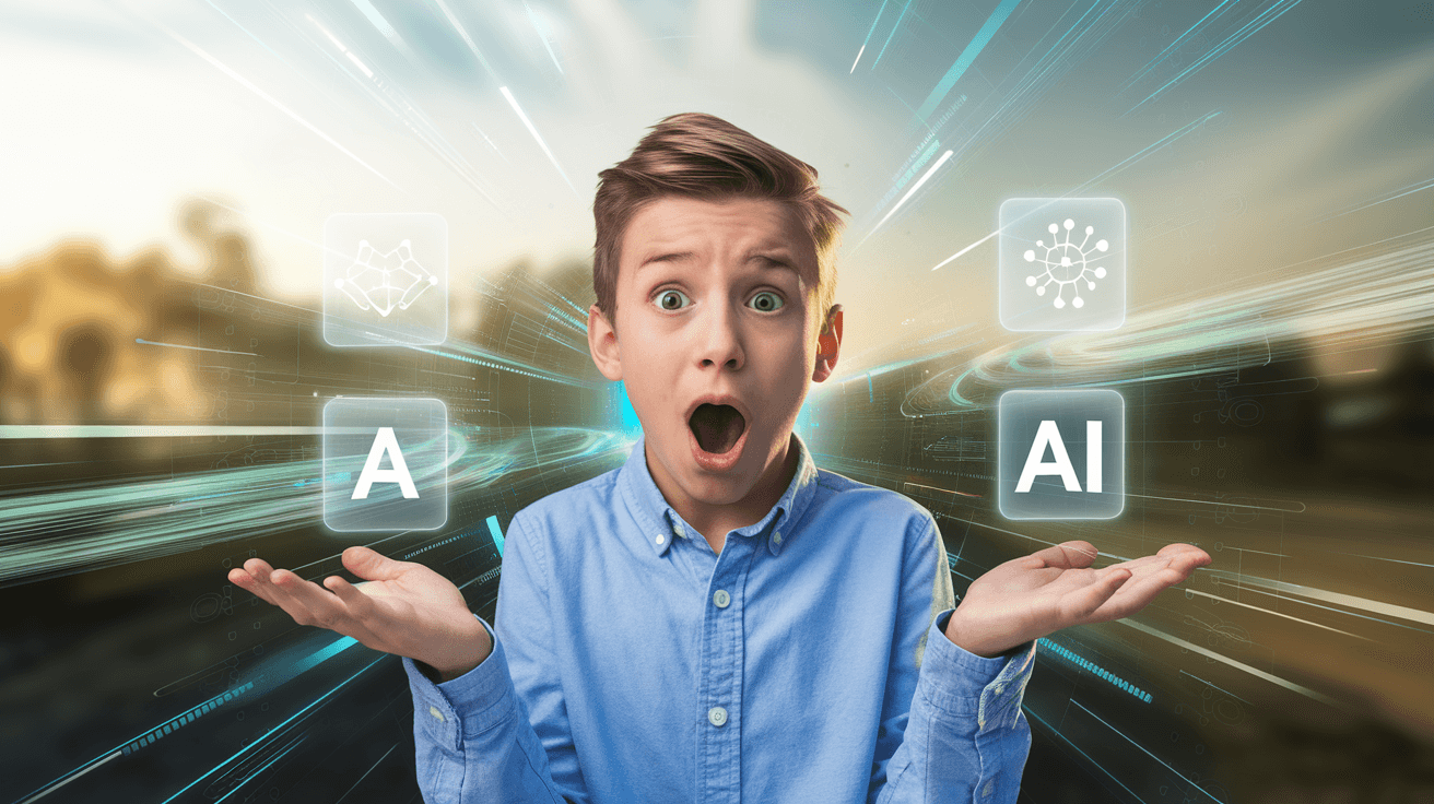 AI generated: "A 15-year-old boy is at the center of the frame, slightly zoomed-in with a realistic, shocked expre...