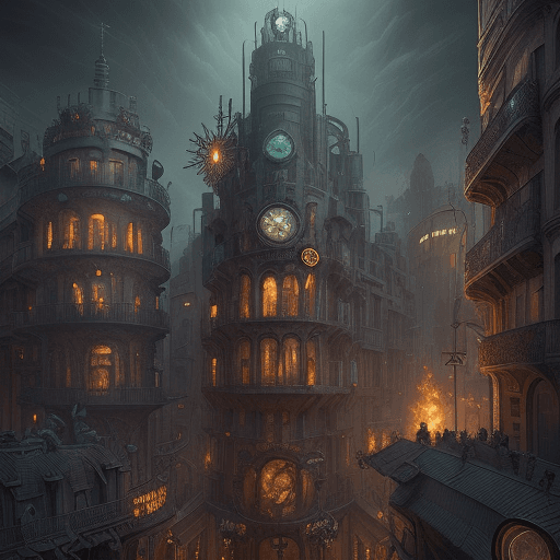 AI generated: ((Steampunk)), ((dystopian art, bladerunner art, dark fantasy)), cogsworth, hyper detailed masterpie...