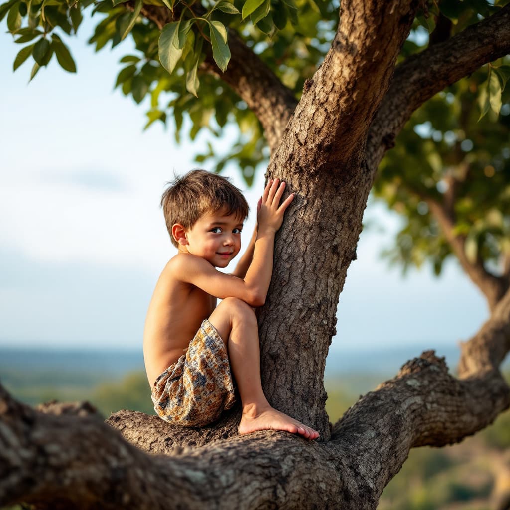 AI generated: A boy doing pipi in a tree