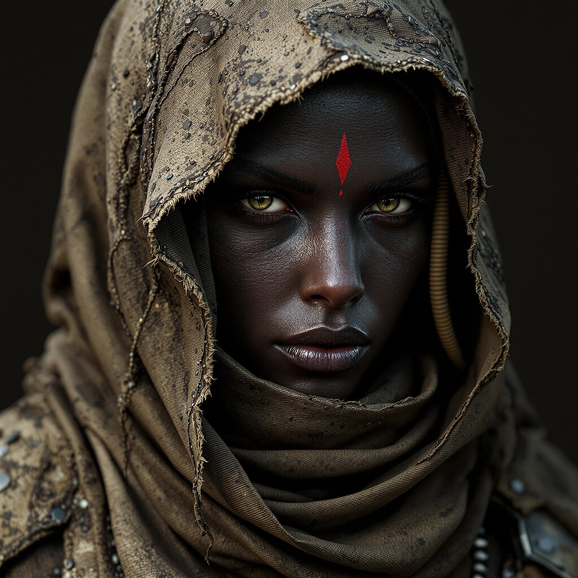 AI generated: Realistic 3d render, a women wearing African zulu warrior gear hyper detail texture with reflection ...