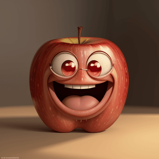 AI generated: A happy cartoon red apple fruit, Pixar Style, perfect composition, 8k artistic photography, photorea...