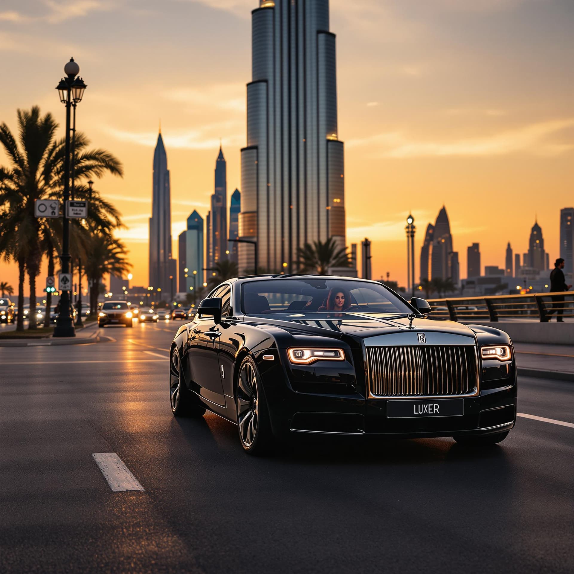 AI generated: 		1. Luxus und Mobilität – Frau in einem Luxusauto:
Eine arabische Frau in einem luxuriösen Auto (z....