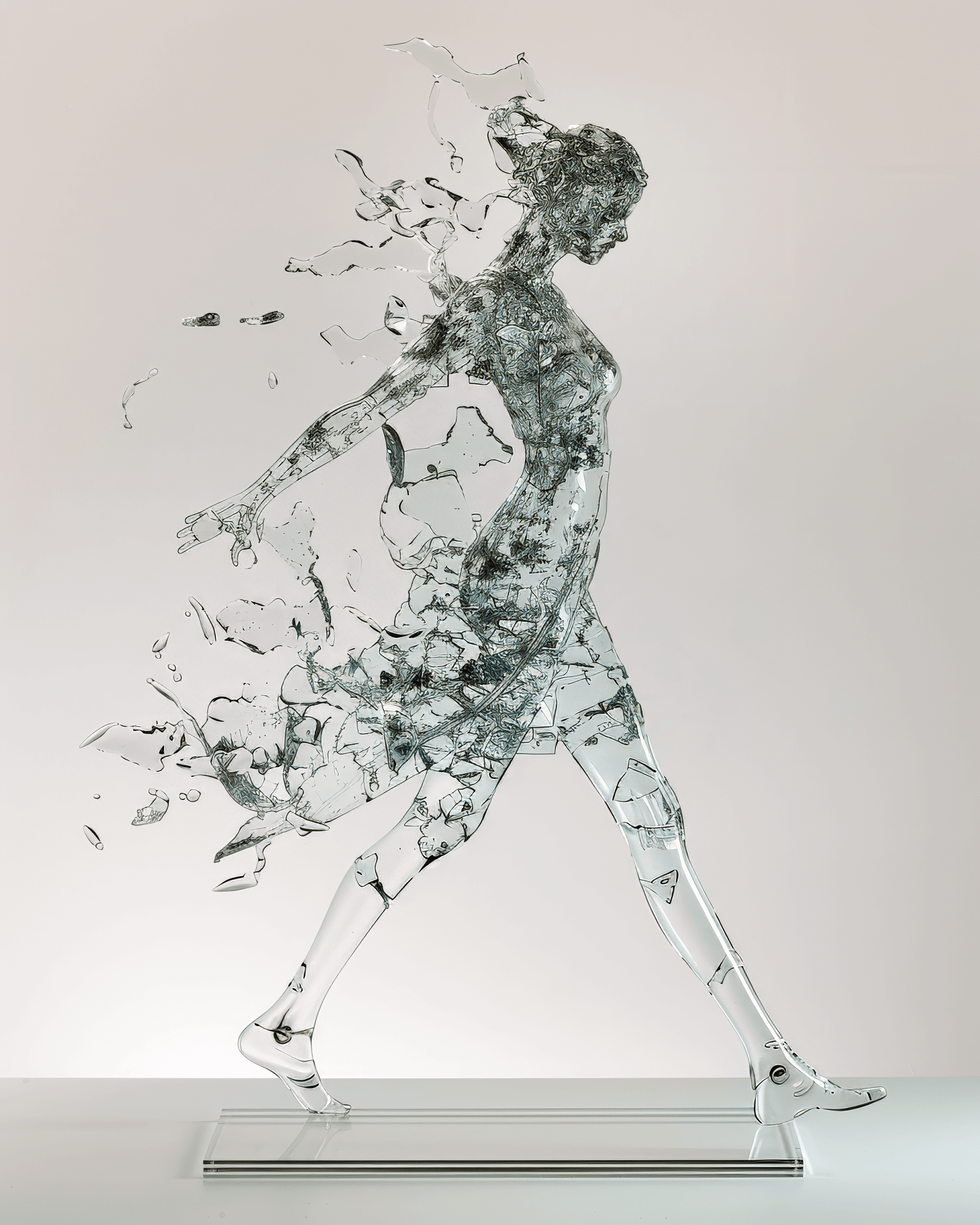 AI generated: transparent woman made of glass made by banksy --ar 4:5 --s 50