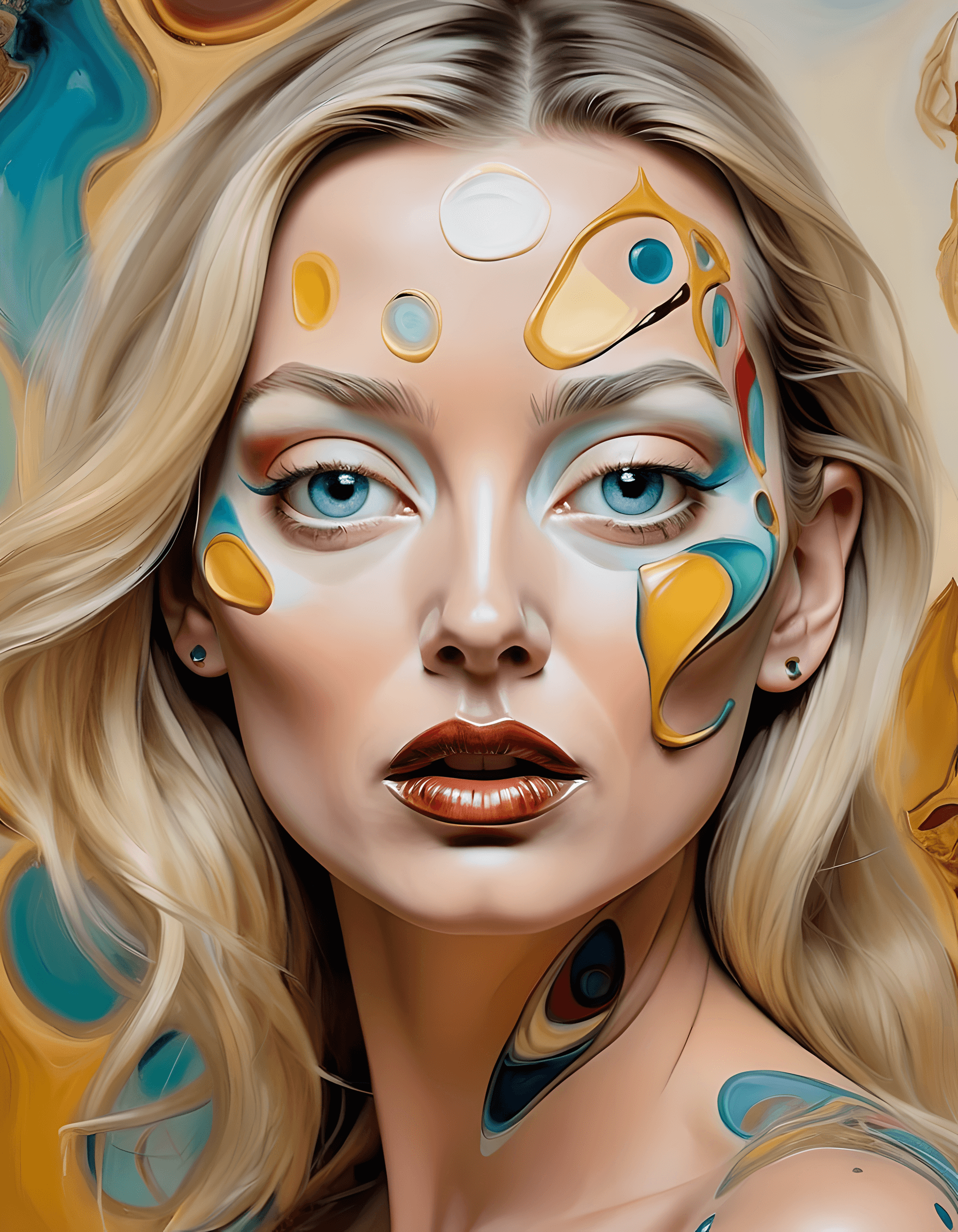 AI generated: an abstract painting of a (kate moss: amber heard: 0.5) in the style of salvador dali, macro close-u...