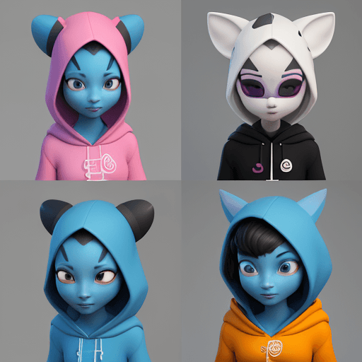 AI generated: 3D Avatar Design, "Playful, Cute, Colorful, Animated, Quirky," "Unity," "Blend shape rigging," "Brig...