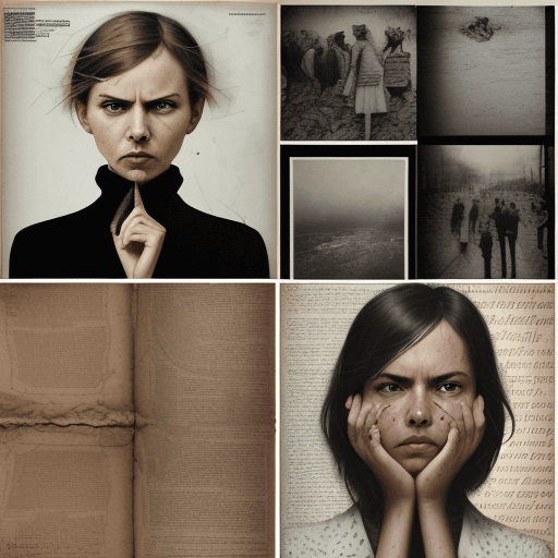AI generated: Create a collage using images from magazines, old photographs, and textures that evoke intense emoti...