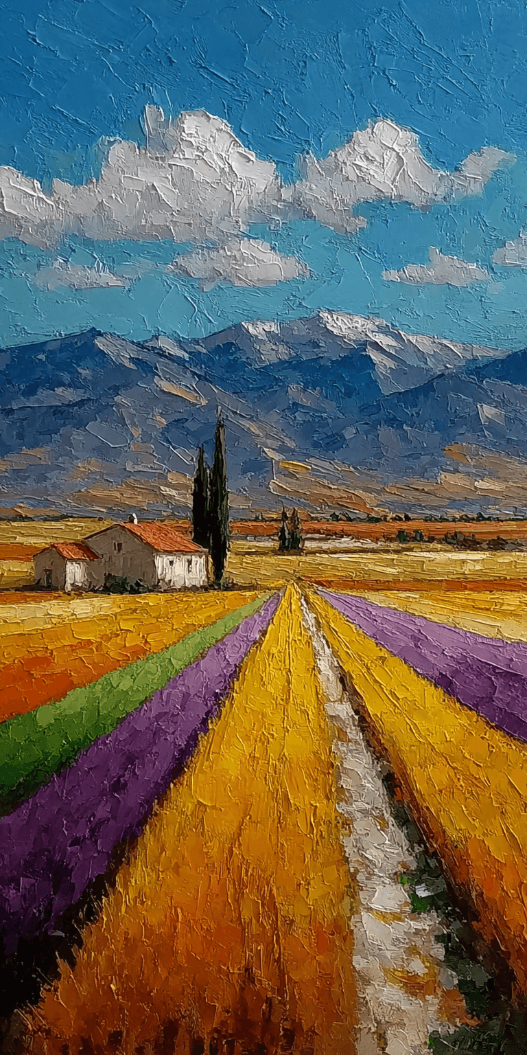AI generated: French countryside, palette knife technique, heavy impasto --chaos 75 --ar 1:2 --stylize 750