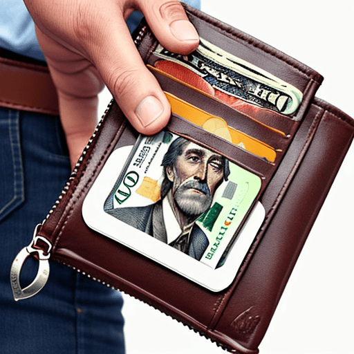 AI generated: a man showing he has no money in his wallet.