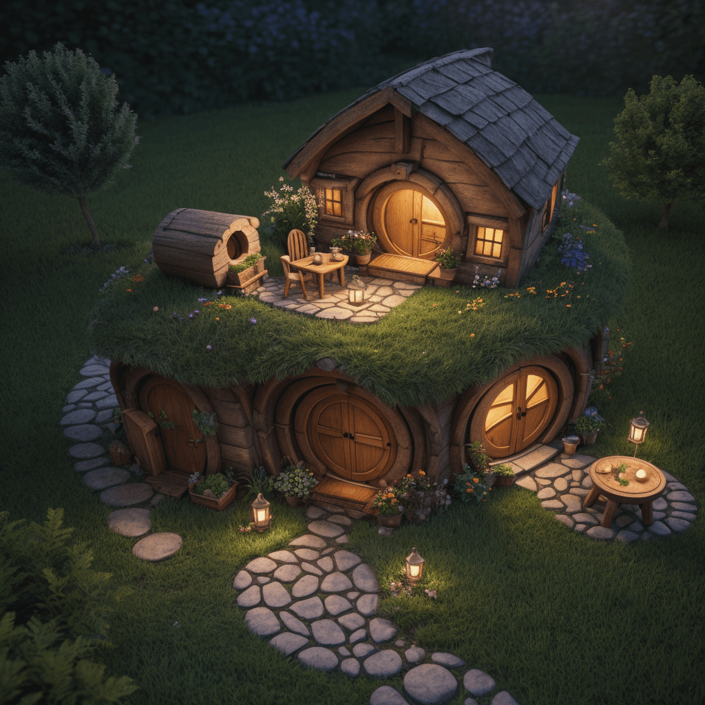 AI generated: Ultra realistic, one hobbit house, Tiny cute isometric, soft smooth lighting, soft colors, 100mm len...