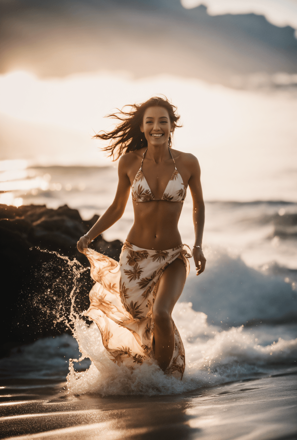AI generated: analog film photo masterpiece, Environmental Portraits, Integrating the natural elements of the beac...