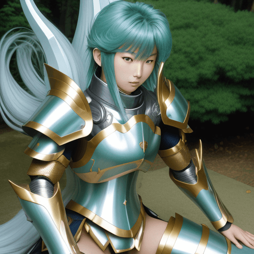 AI generated: Kawakita Saika, Saint Seiya Armor, Revealing, Outdoor, Straddle
