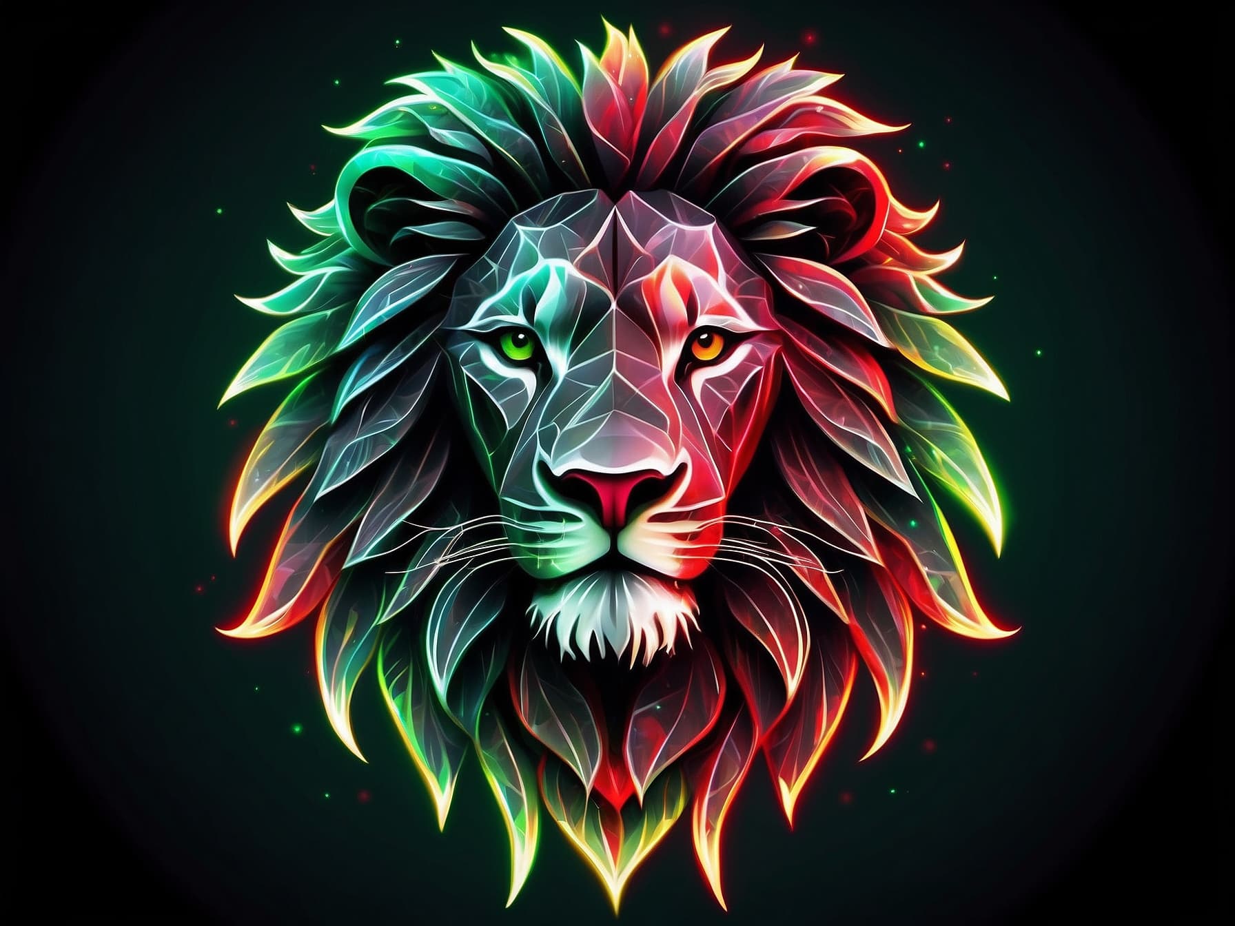 AI generated: Minimalist medium quality vector art (neon line logo) depicting a tessellated geometric lion surroun...