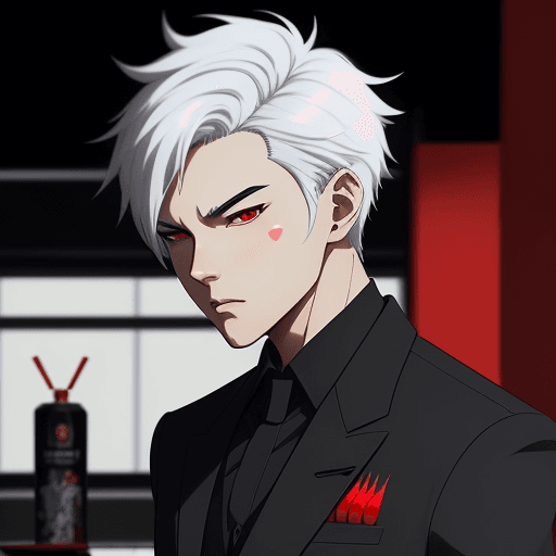 AI generated:  anime male bartender in a black suit with a red shirt, with korean hairstyle, ilya kuvshinov style,...