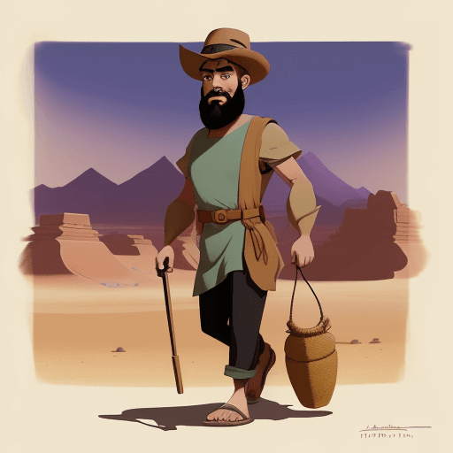 AI generated: man with a beard, wears a tunic, walks in the desert, in the style of animated film pioneer, concept...