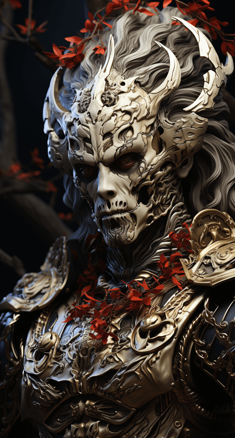 AI generated: the samurai holding his sword, in the style of unreal engine 5, dan hillier, close up, dark white an...