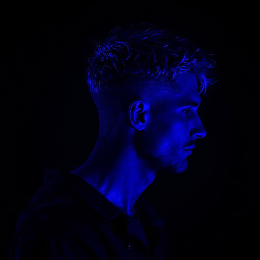 AI generated: side profile of a A 30-year-old Slavic man with short, brown hair styled in a short fade crop hairst...
