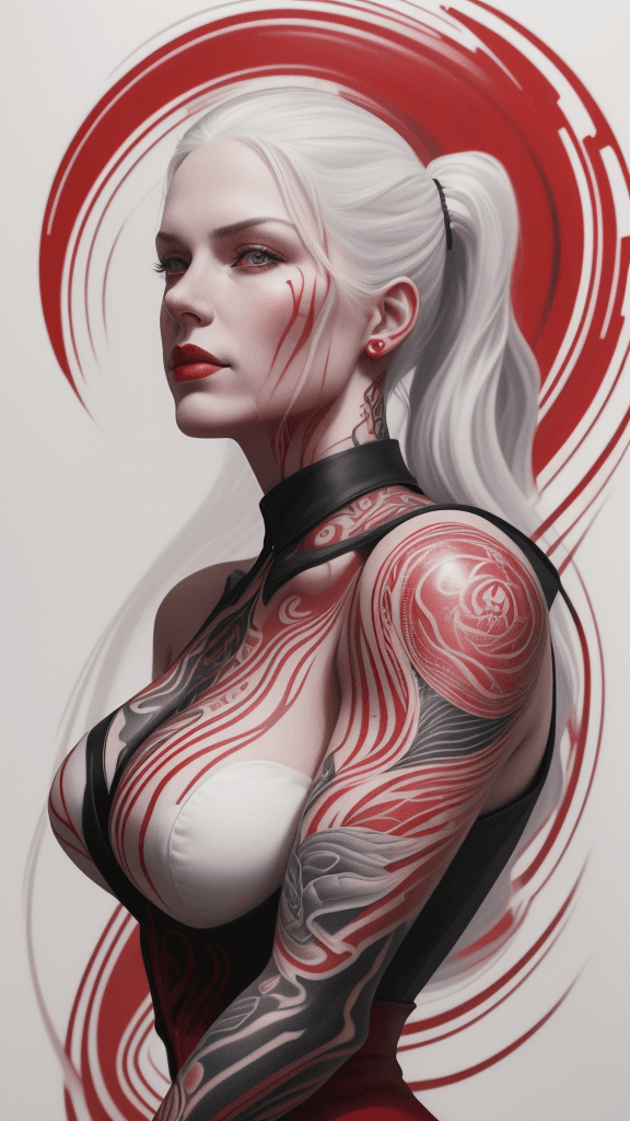 AI generated: A portrait of [a scarlet in a bodyguard outfit], in the style of airbrush art, classic tattoo motifs...