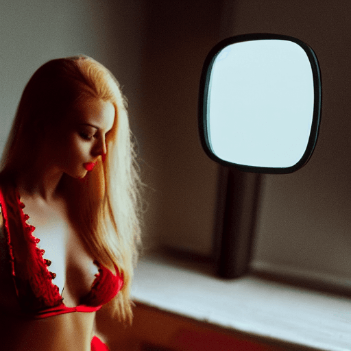 AI generated: hyperrealistic photo, beautiful young cuban woman model in red lingerie, blonde balayage hair, photo...