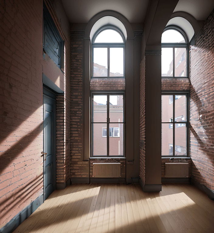 AI generated: High resolution photography of interior design, OF A CORRIDOR INSIDE A HOUSING BUILDING WITH TWO BRI...