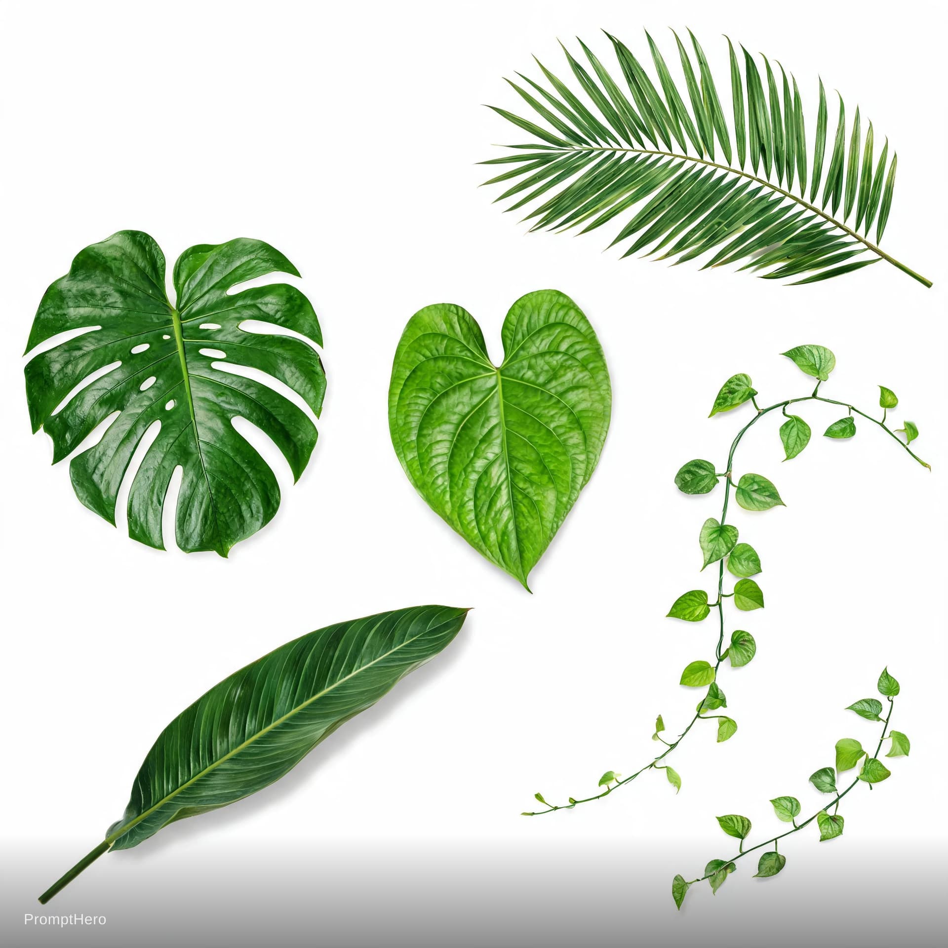 AI generated: leaf tropical jungle just seperate the vines and leafs on white cutout background. photo realistic.
