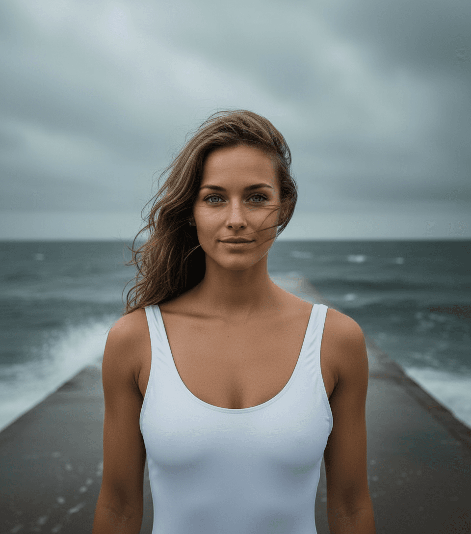 AI generated: landscape photography, Fitness Fashion close up on face photo of a 24-year-old -Scandic smiling fema...