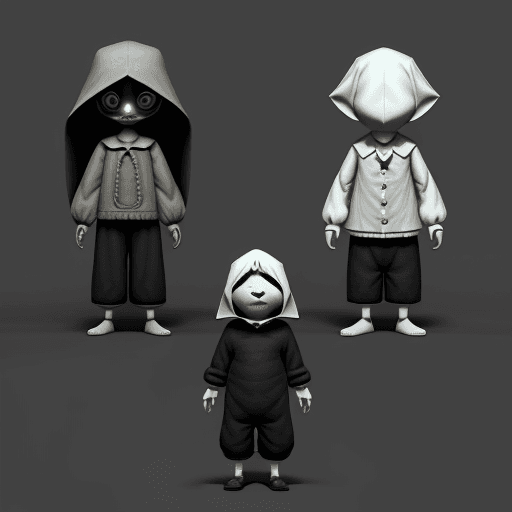 AI generated: Human style characters from little nightmares, possessed by entities cartoon style character 3d horr...