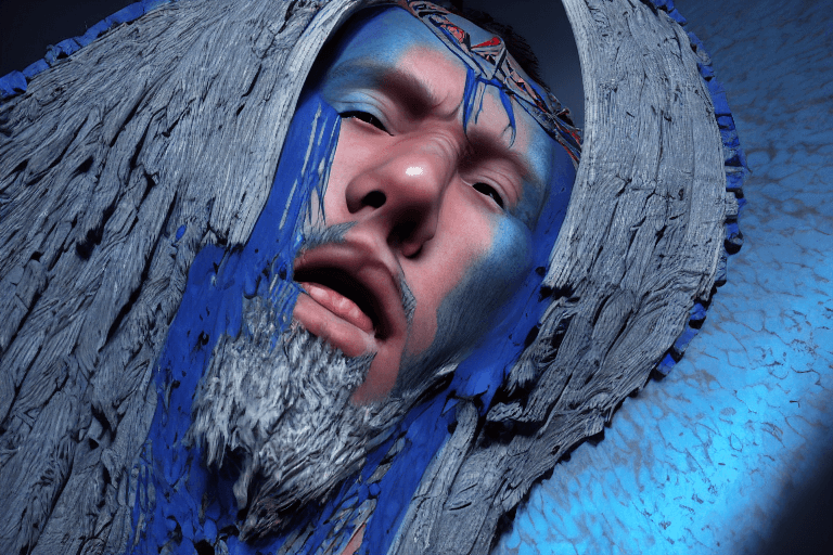 AI generated: Dios indio azul con sangre en manos trending on artstation,t symmetrical artwork. cinematic, hyper r...