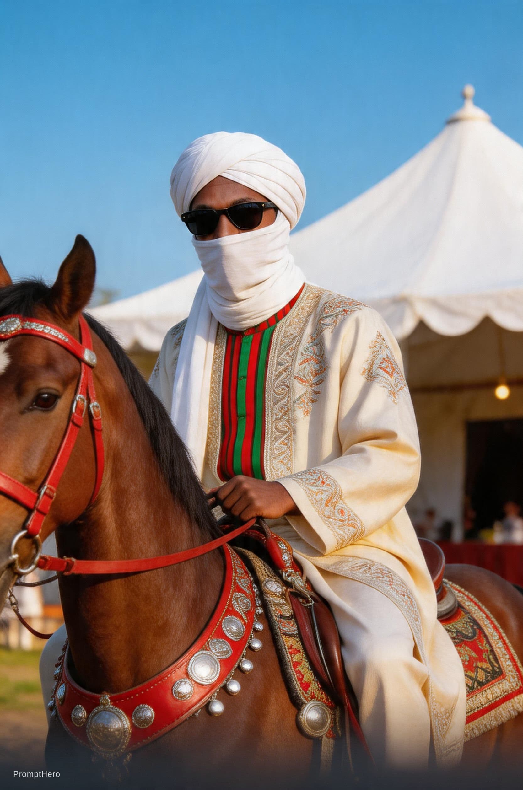 AI generated: Core Subject: A high-resolution luxury event flyer featuring the man from the reference image riding...
