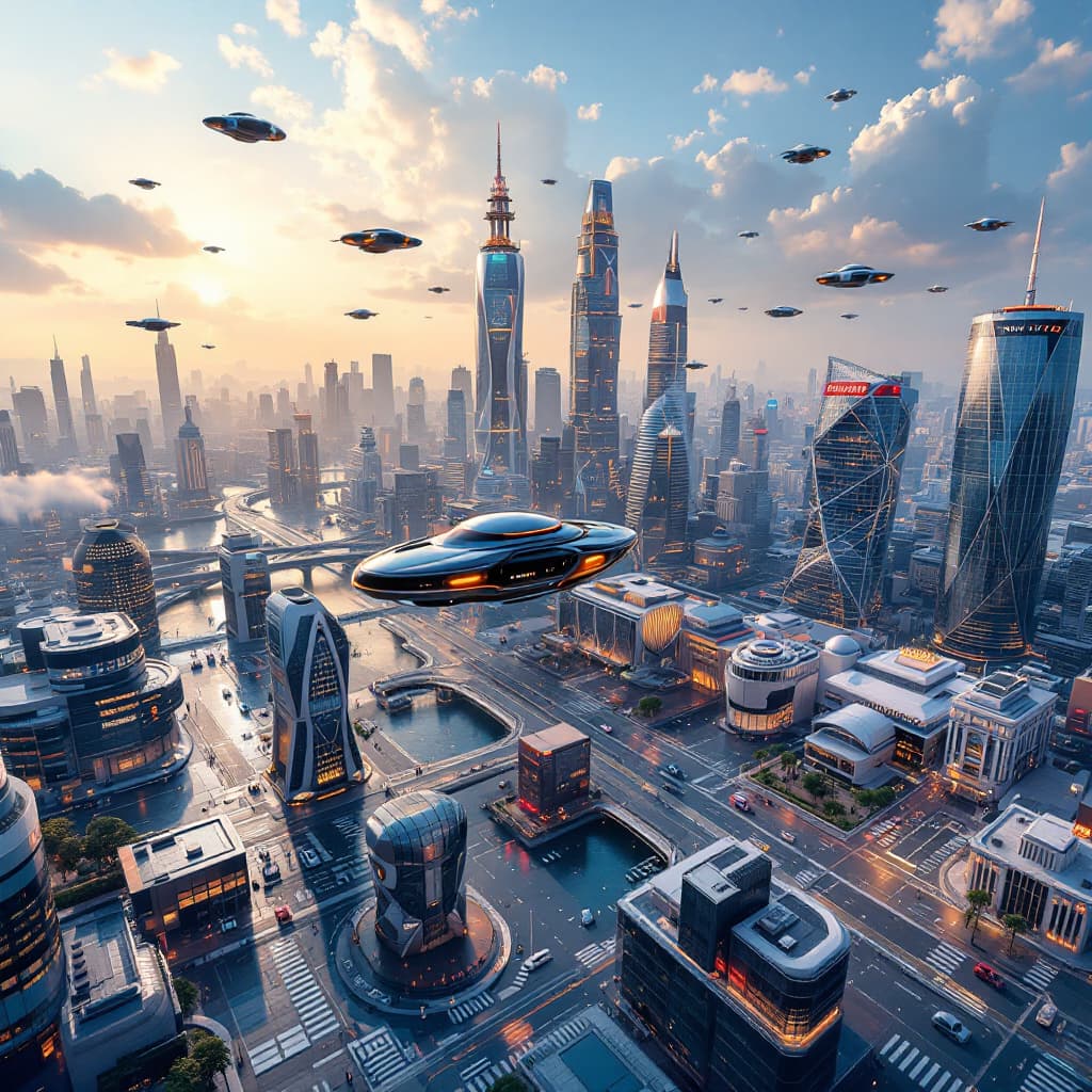 AI generated: Create photorealistic image of a vibrant and buzzy smart city that can be generated through AI with ...