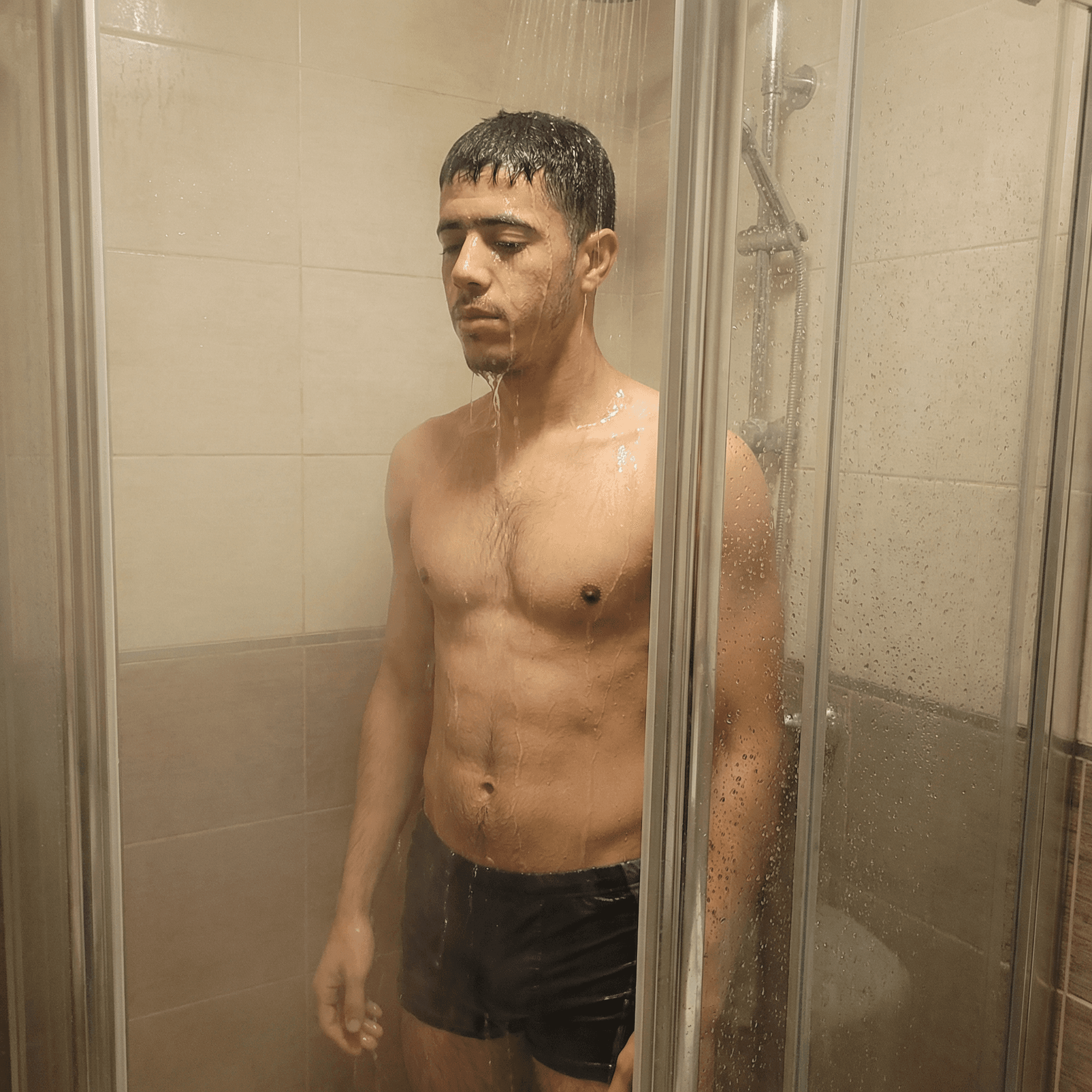 AI generated: Taking shower, full body 