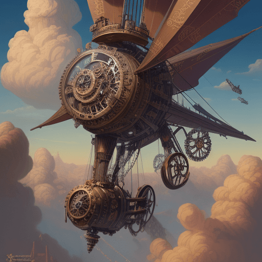 AI generated: “A digital illustration of a steampunk flying machine in the sky with cogs and mechanisms, 12k, extr...