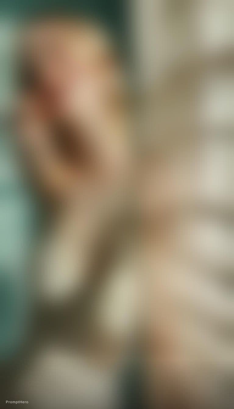AI generated: "birds eye view of a 30 years old blonde woman,looking down,watching herself sitting centralized dir...