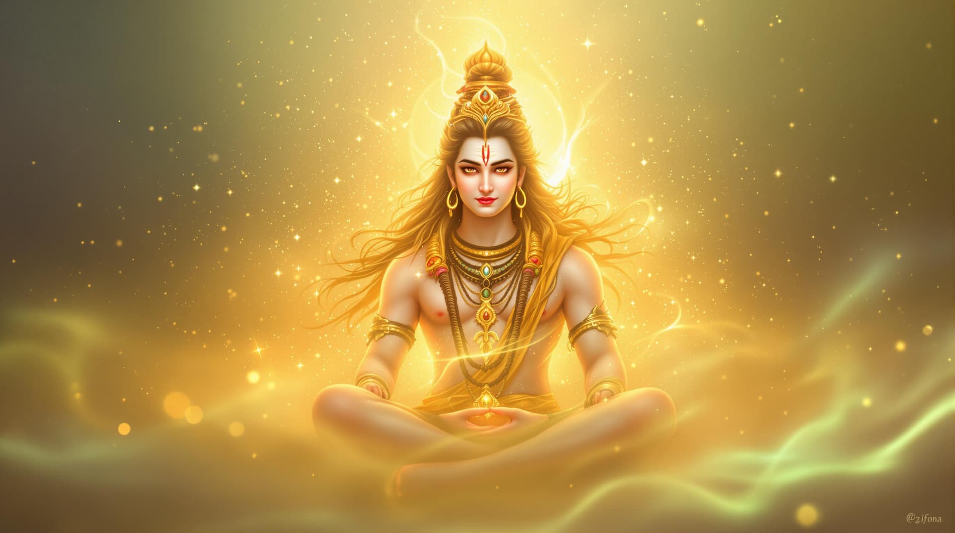 AI generated: "Generate an ethereal image of Lord Shiva surrounded by a golden light mist, his aura shifting betwe...