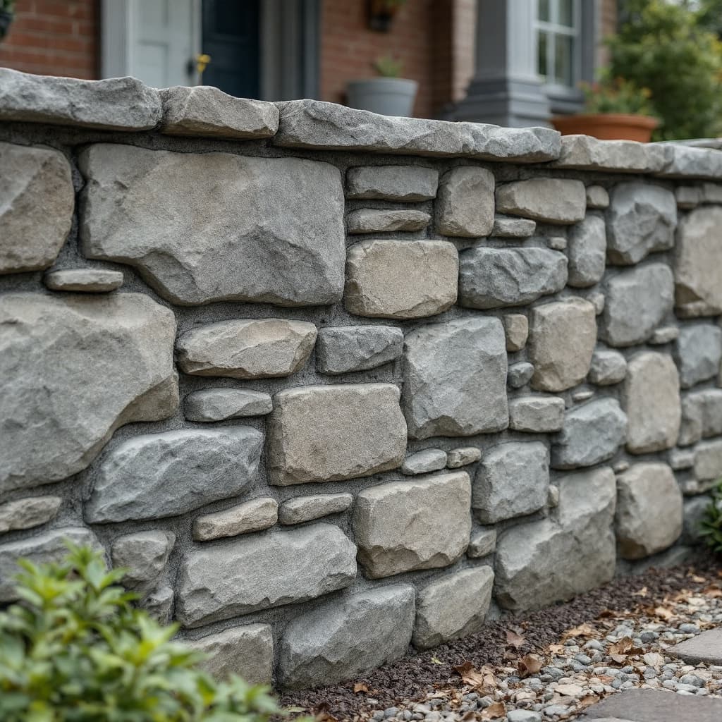 AI generated: a realistic image of irregular stone slate block with beautiful and neat mortar finishing in joints ...