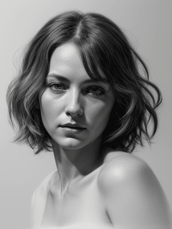 AI generated: Realistic,(greyscale, traditional media, sketch), portrait, 1girl, cover - perfect tone, style of dr...