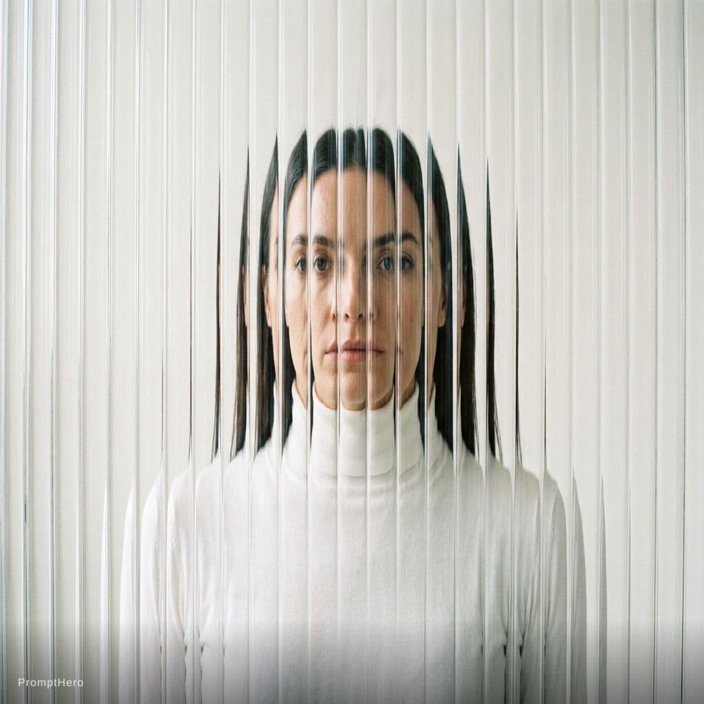 AI generated: high resolution photography, front central profile, woman facing front, gaze to front, wearing a whi...