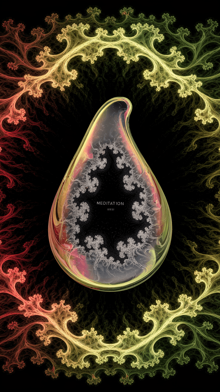 AI generated: 3 D render newly discovered lifeform freeform fractal droplets ferrofluids,”meditation” written on  ...