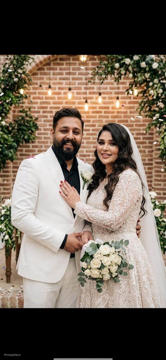 AI generated: A highly realistic, high-resolution wedding photo of a bride and groom standing together in a modern...