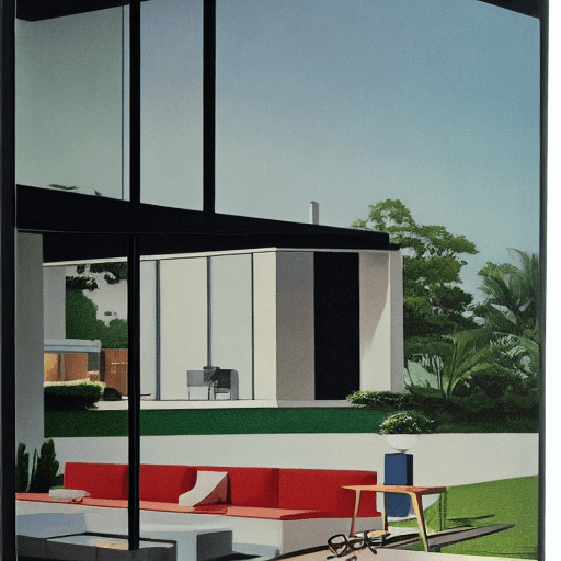 AI generated: Hyper realistic eye level exterior photo of a mid century modern style house overlooking the ocean, ...