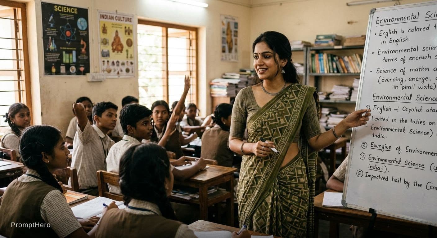 AI generated: A hot indian aunty in classroom