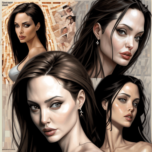 AI generated: a collage of women's  angelina jolie faces in mosaic, in the style of andrew atroshenko, peter gric ...