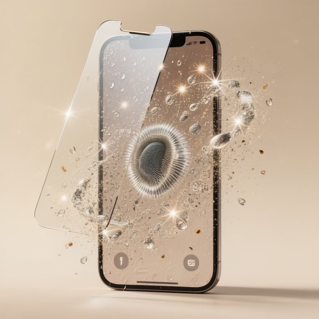 AI generated: ultra realistic premium smartphone with glossy tempered glass screen protector, front-facing view, f...