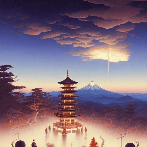 AI generated: a  traditional Japanese quite Torii on a mountain, dark,night , MOON IN SKY, DARK PURPLE SCHEME, by ...