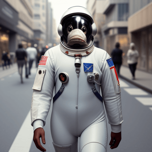 AI generated: fish face dressed as an astronaut, in an astronaut helmet, atropomorphic, humanoid, walking down the...