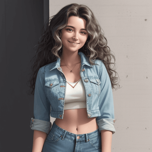 AI generated: An image of a woman with voluminous wavy hair, standing confidently and smiling at the camera. She i...