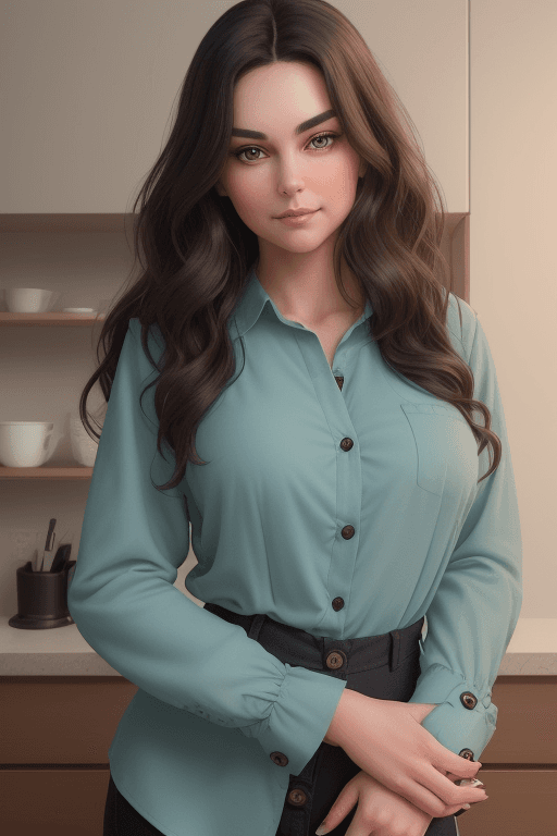AI generated: An image of a woman with an alluring gaze and a soft smile, her dark wavy hair gently lifted by her ...