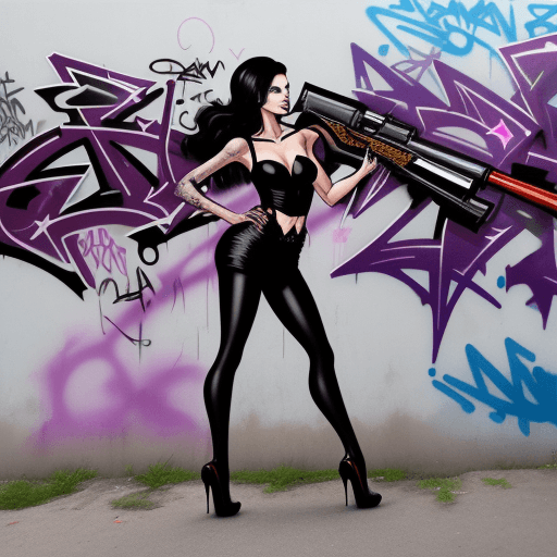AI generated: graffitti of a woman with high heels and a shotgun
