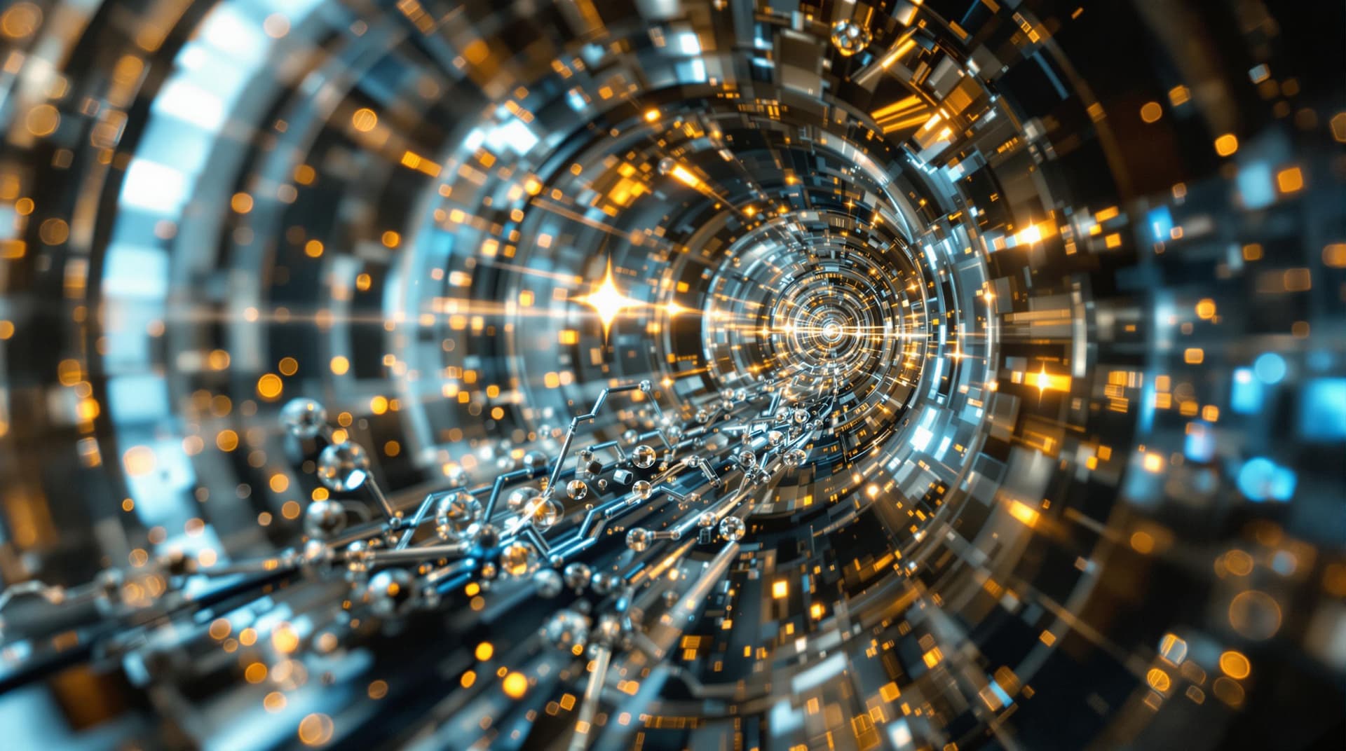 AI generated:  glass and metal steampunks self teleportation to the future, in tubular  collums, of glowing  trans...