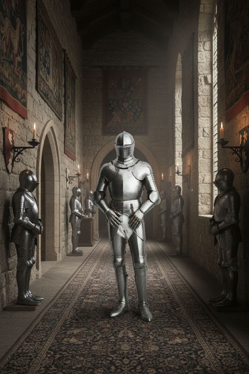 AI generated: Change the background to a castle hallway